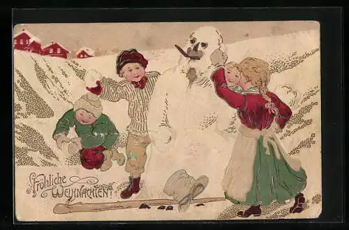 Präge-AK Kinder bauen einen Schneemann