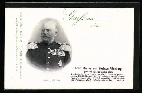 AK Portrait Ernst Herzog von Sachsen-Altenburg