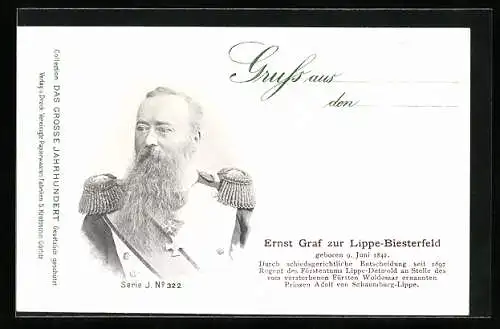 AK Ernst Graf zur Lippe-Biesterfeld in Uniform, geboren 9.7.1842