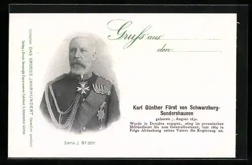 AK Karl Günther Fürst von Schwarzburg-Sondershausen in Uniform