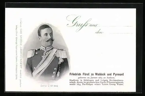 AK Porträt des Fürsten Friedrich zu Waldeck und Pyrmont