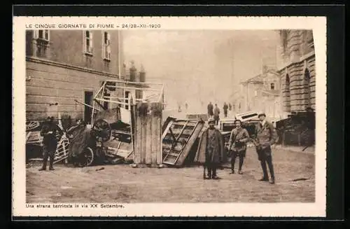 AK Fiume, Una strana barricata in via XX Settembre, 24.-28.12.1920