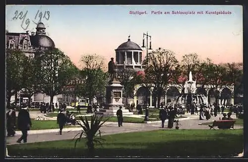 AK Stuttgart, Schlossplatz mit Kunstgebäude und Denkmal