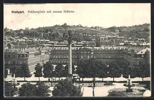 AK Stuttgart, Schlossplatz mit neuem Schloss