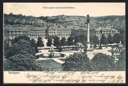 AK Stuttgart, Schlossplatz mit neuem Schloss