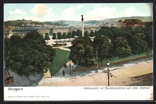 AK Stuttgart, Schlossplatz mit Residenzschloss und altes Schloss