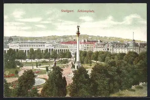 AK Stuttgart, Schlossplatz mit Denkmal