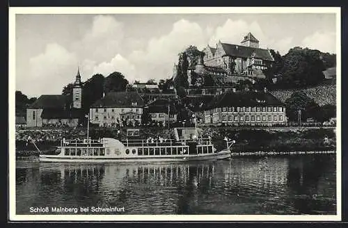 AK Schweinfurt a. M., Schloss Mainberg mit Dampfer