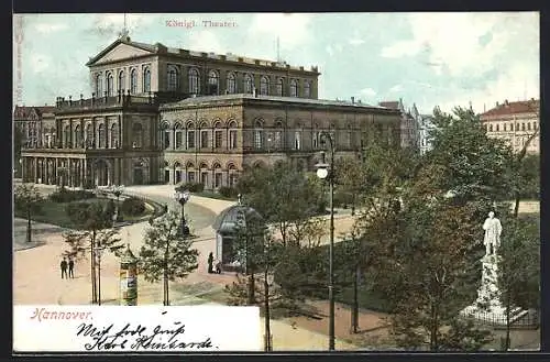 AK Hannover, Königliches Theater mit Denkmal