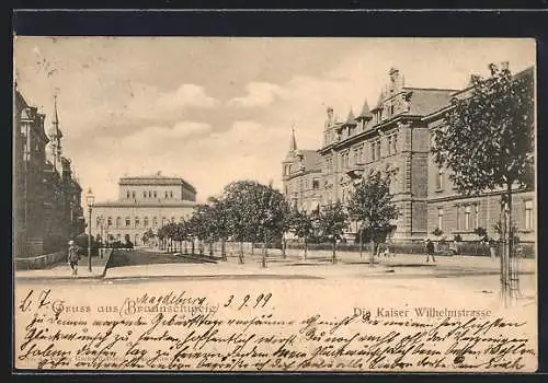 AK Braunschweig, Kaiser Wilhelmstrasse mit Passanten