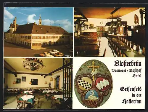 AK Geisenfeld, Gasthaus Brauerei Hotel Klosterbräu, Aussen- u. Innenansichten