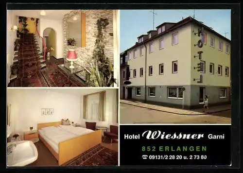 AK Erlangen, Hotel Wiessner Garni, Aussen- und Innenansichten