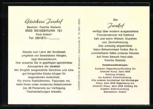 AK Weissbrunn, Gasthaus Jurahof, Bes. Fam. Redwitz, Jugendherberge