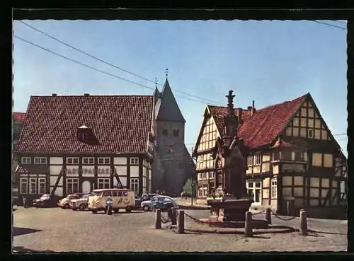 AK Obernkirchen, Marktbrunnen mit Stiftskirche