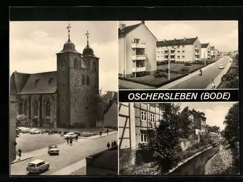 AK Oschersleben /Bode, Nicolaikirche, Diesterwegring, Klein Venedig am Bruchgraben