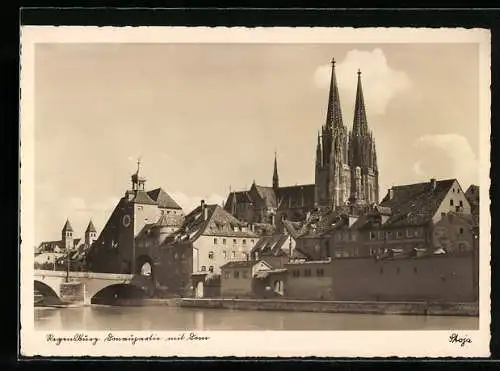 AK Regensburg, Donaupartie mit Dom