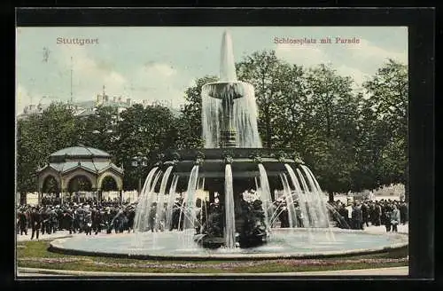 AK Stuttgart, Schlossplatz mit Parade