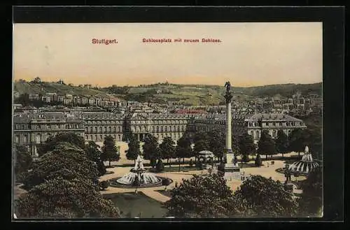 AK Stuttgart, Schlossplatz mit neuem Schloss