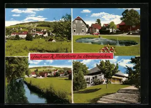 AK Winterborn / Nümbrecht, Ortspartie mit Teich, Fluss, Gesamtansicht