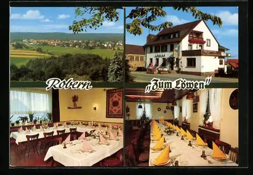 Klapp-AK Robern, Ortsansicht und drei Ansichten vom Gasthaus Zum Löwen