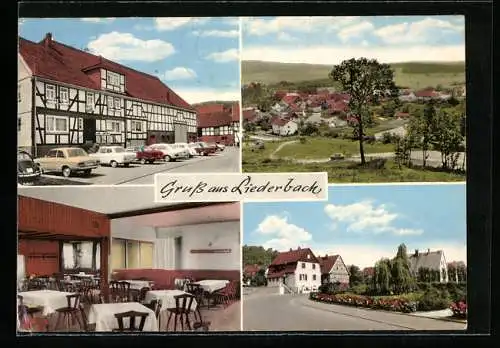 AK Liederbach, Das Gasthaus Weiss mit Innenansicht, Gesamtansicht