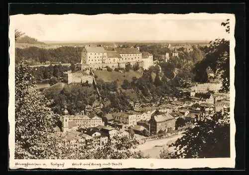 AK Burghausen a. Salzach, Blick auf Burg und Stadt