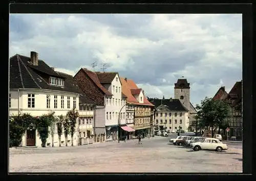 AK Schöningen, Partie am Elm. Markt mit Blick nach den Fachwerkhäusern