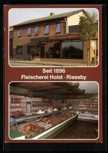 AK Rieseby /Schwansen, Die Fleischerei Kurt Holst, mit Verkaufstheke, Dorfstrasse 10