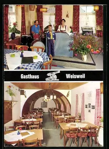 AK Weisweil / Baden, Gasthaus Kanone von Familie Sexauer, Innenansicht vom Speiseraum