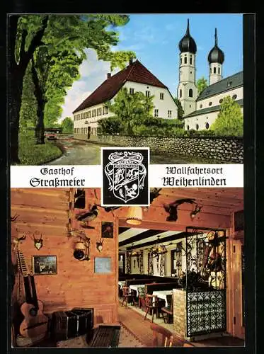 AK Weihenlinden /Obb., Gasthof Metzgerei Strassmeier, Innen- und Aussenansicht