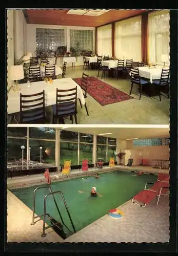 AK Badenweiler, Kurhotel Hasenburg, Bes. E. Vollmer, Innenansicht und Schwimmhalle