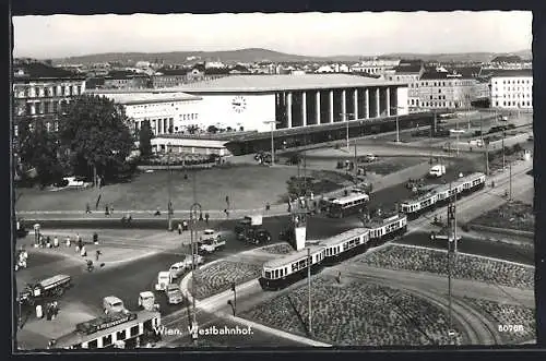 AK Wien, Westbahnhof mit Strassenbahn