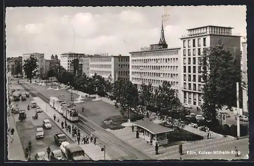 AK Köln, Strasse Kaiser-Wilhelm-Ring mit Strassenbahn