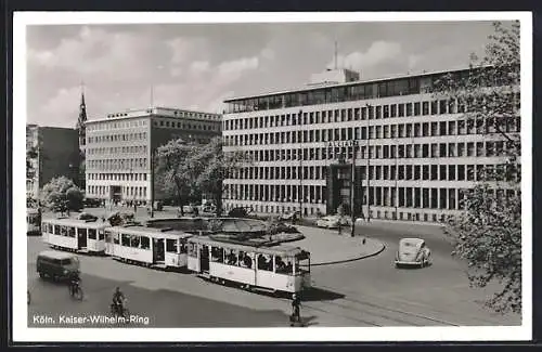 AK Köln, Strasse Kaiser-Wilhelm-Ring mit Allianz-Gebäude und Strassenbahn