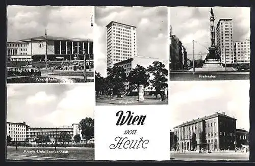 AK Wien, Westbahnhof, Franz-Josef-Bahnhof, Praterstern, Ringturm