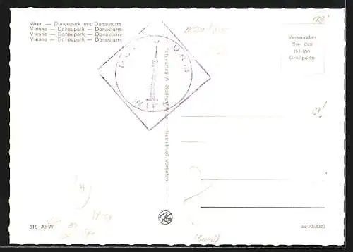 AK Wien, Donaupark mit Donauturm und Strassenbahn