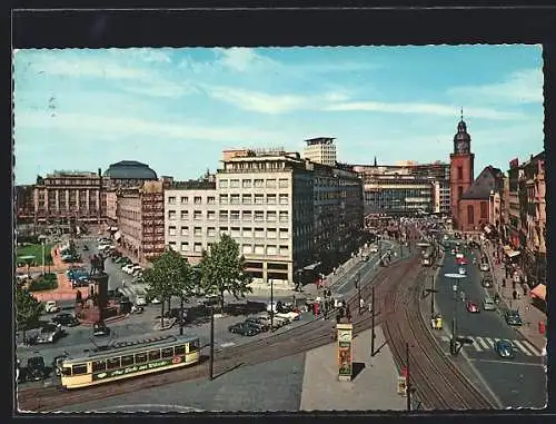 AK Frankfurt /Main, Rossmarkt mit Hauptwache, Kirche und Strassenbahn