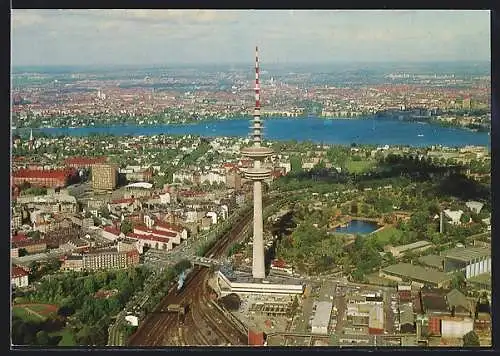 AK Hamburg, Blick auf den Fernsehturm mit Alsterbecken