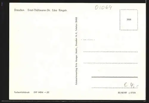 AK Dresden, Ernst-Thälmann-Strasse, Ecke Ringstrasse mit Wohn- u- Geschäftsbauten