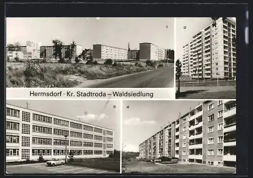 AK Hermsdorf /Kr. Stadtroda, Waldsiedlung, Hochhaus in der Hermann-Danz-Strasse, Polytechnische Oberschule