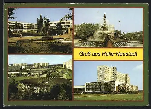 AK Halle-Neustadt, Tulpenbrunnen, Brunnen an der Magistrale, Sportschule Halle-Neustadt, Bildungszentrum