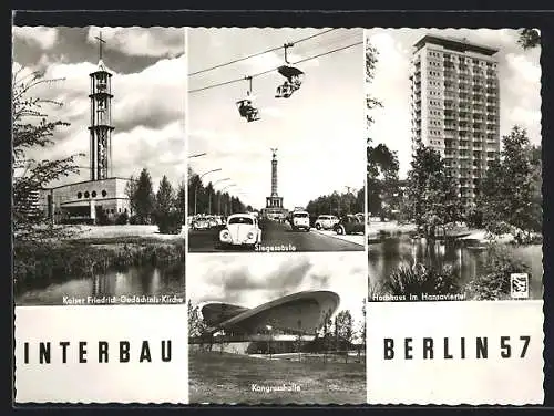 AK Berlin, Kongresshalle, Kaiser Friedrich-Gedächtnis-Kirche, Siegessäule, Hochhaus im Hansaviertel