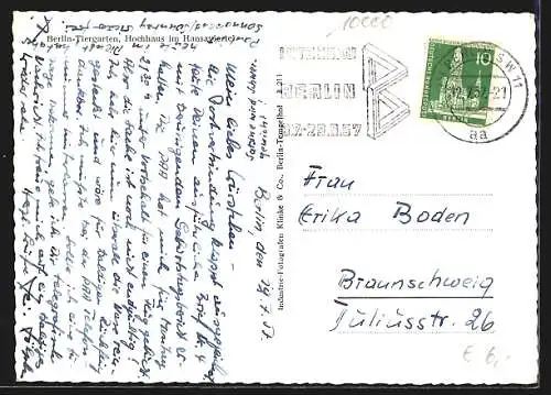 AK Berlin-Tiergarten, Hochhaus im Hansaviertel