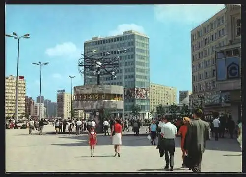 AK Berlin, moderne Architektur, Alexanderplatz, Urania-Weltuhr