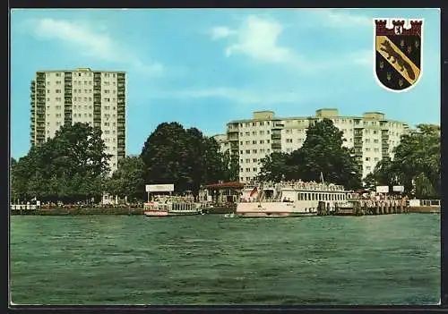 AK Berlin-Tegel, Blick auf die Strandpromenade mit Wappen