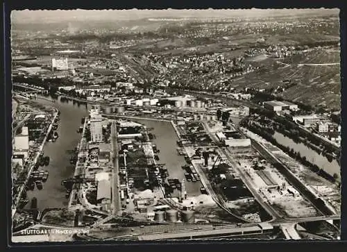 AK Stuttgart, Neckarhafen aus der Vogelschau