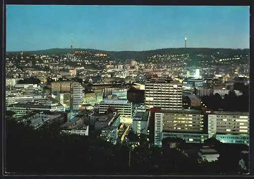 AK Stuttgart, Blick auf die Stadt bei Nacht