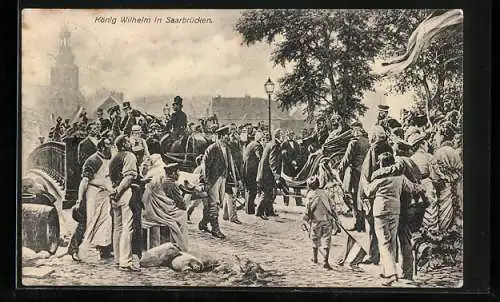 AK Saarbrücken, Empfang König Wilhelm auf der alten Brücke 1870