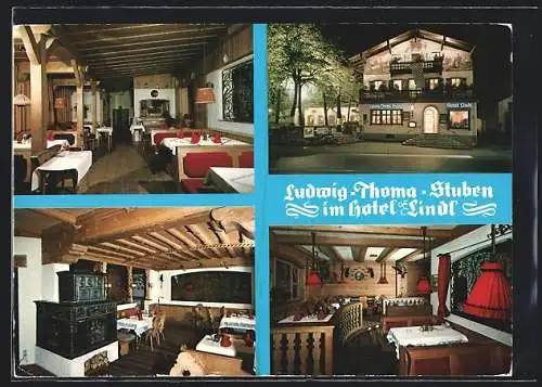 AK Rottach-Egern am Tegernsee, Das Hotel Lindl mit den Ludwig-Thoma-Stuben