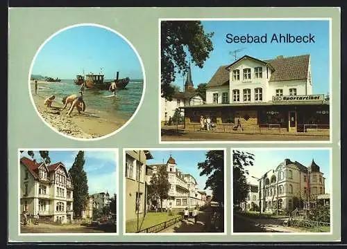 AK Ahlbeck / Seebad, Fischerstrand, Betriebsferienheim des VEB Walzwerk Finow, FDGB-Erholungsheim Bernhard Göring